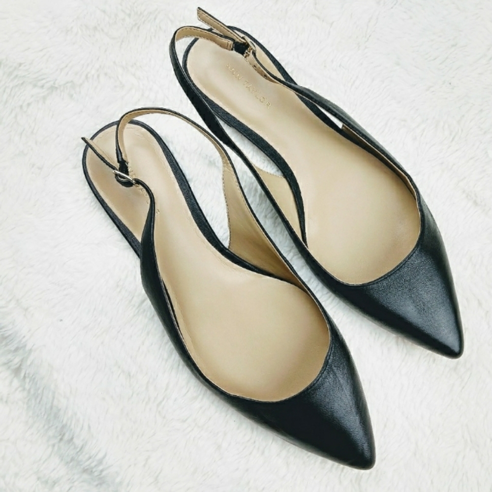 Ann Taylor Pointed Toe Slingback Flat (Black)